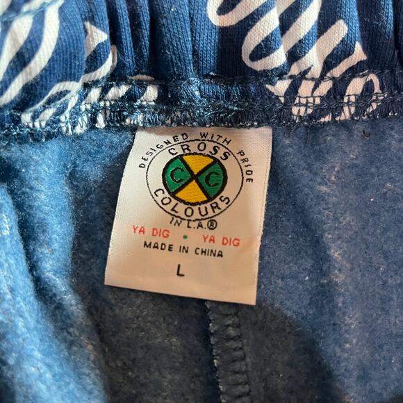 Cross Colours Snoop Dog Sweatshorts Mens Large Blue Drawstring Novelty Rap Y2K - Picture 8 of 11